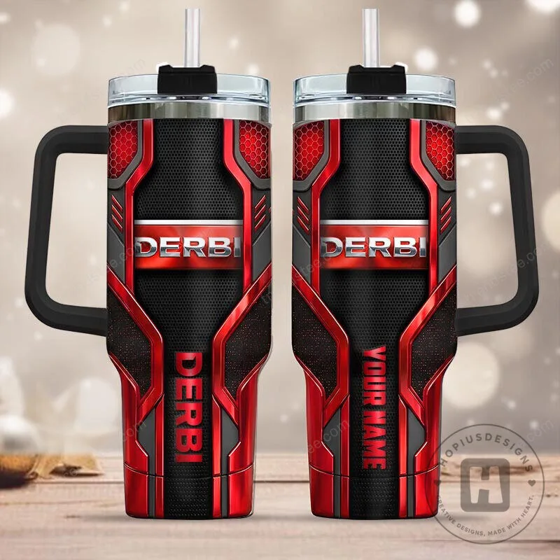 Derbi Motorcycle Racing Team Red and Black Insulated Tumbler with Handle 2 Derbi Motorcycle Racing Team Red and Black Insulated Tumbler with Handle