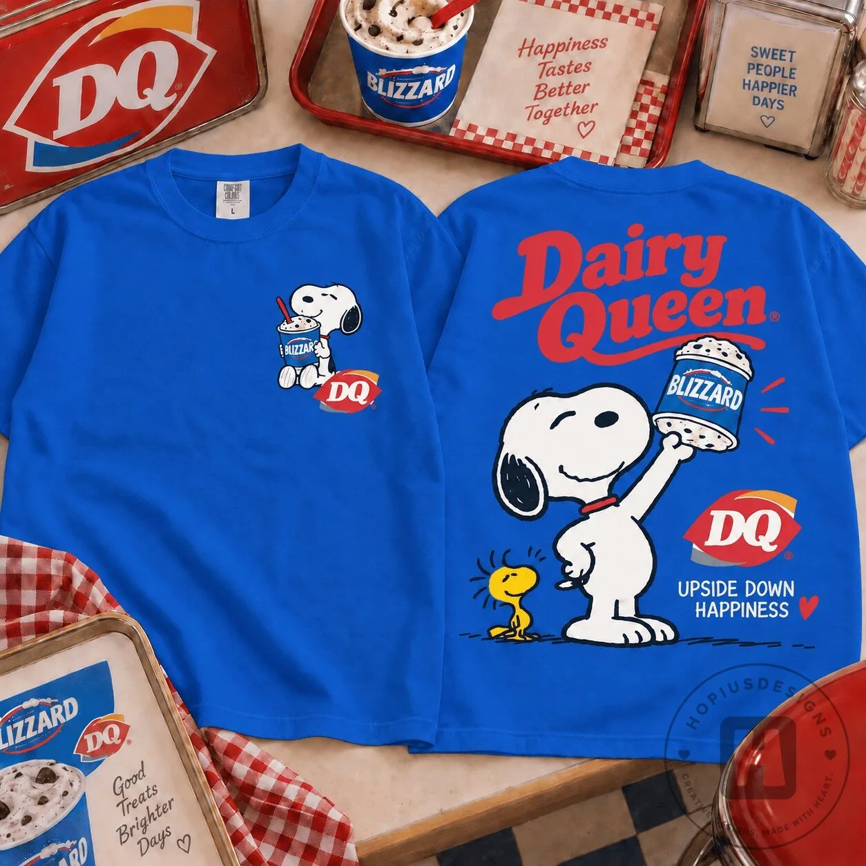 Dairy Queen Snoopy Blizzard Upside Down Happiness Blue T-Shirt