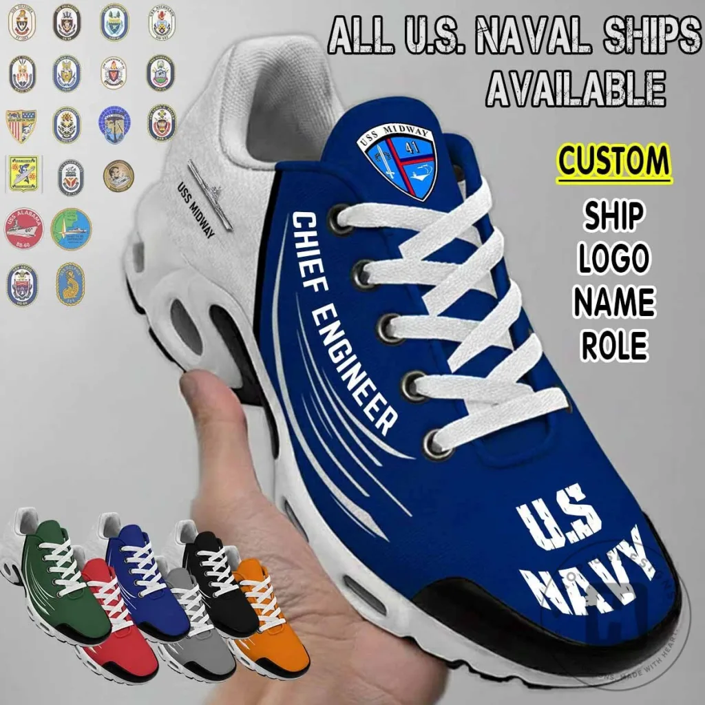 United States Navy Chief Engineer USS Midway Ship Logo Custom Shoes United States Navy Chief Engineer USS Midway Ship Logo Custom Shoes
