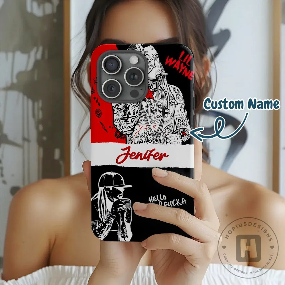 Lil Wayne Rapper Portrait Custom Name Black and Red Phone Case