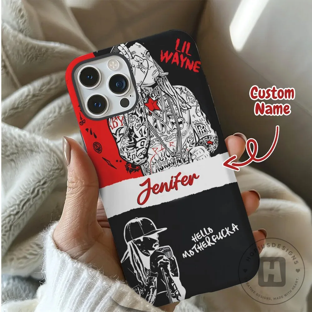 Lil Wayne Rapper Portrait Custom Name Black and Red Phone Case 7 Lil Wayne Rapper Portrait Custom Name Black and Red Phone Case