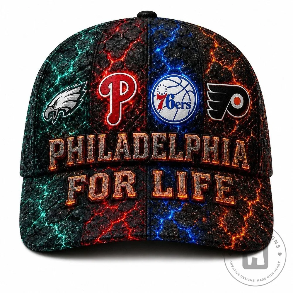 Philadelphia Sports Teams For Life Cracked Neon Classic Baseball Cap Hat