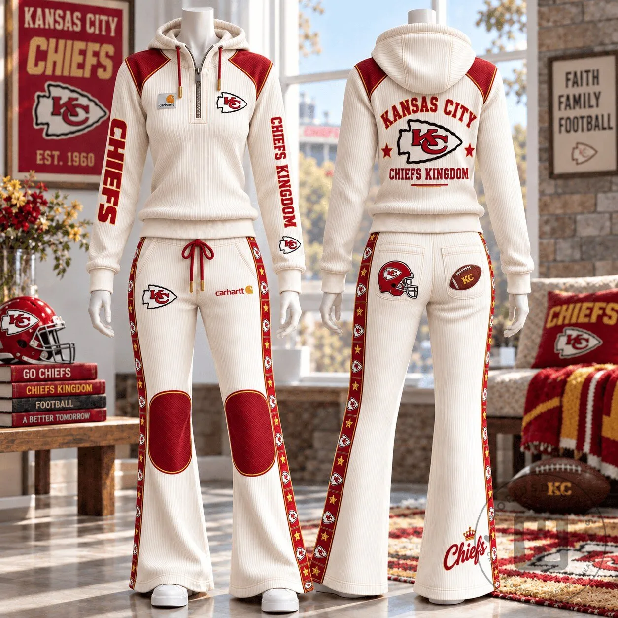 Kansas City Chiefs Women's Half-Zip Hoodie and Flare Pants Set