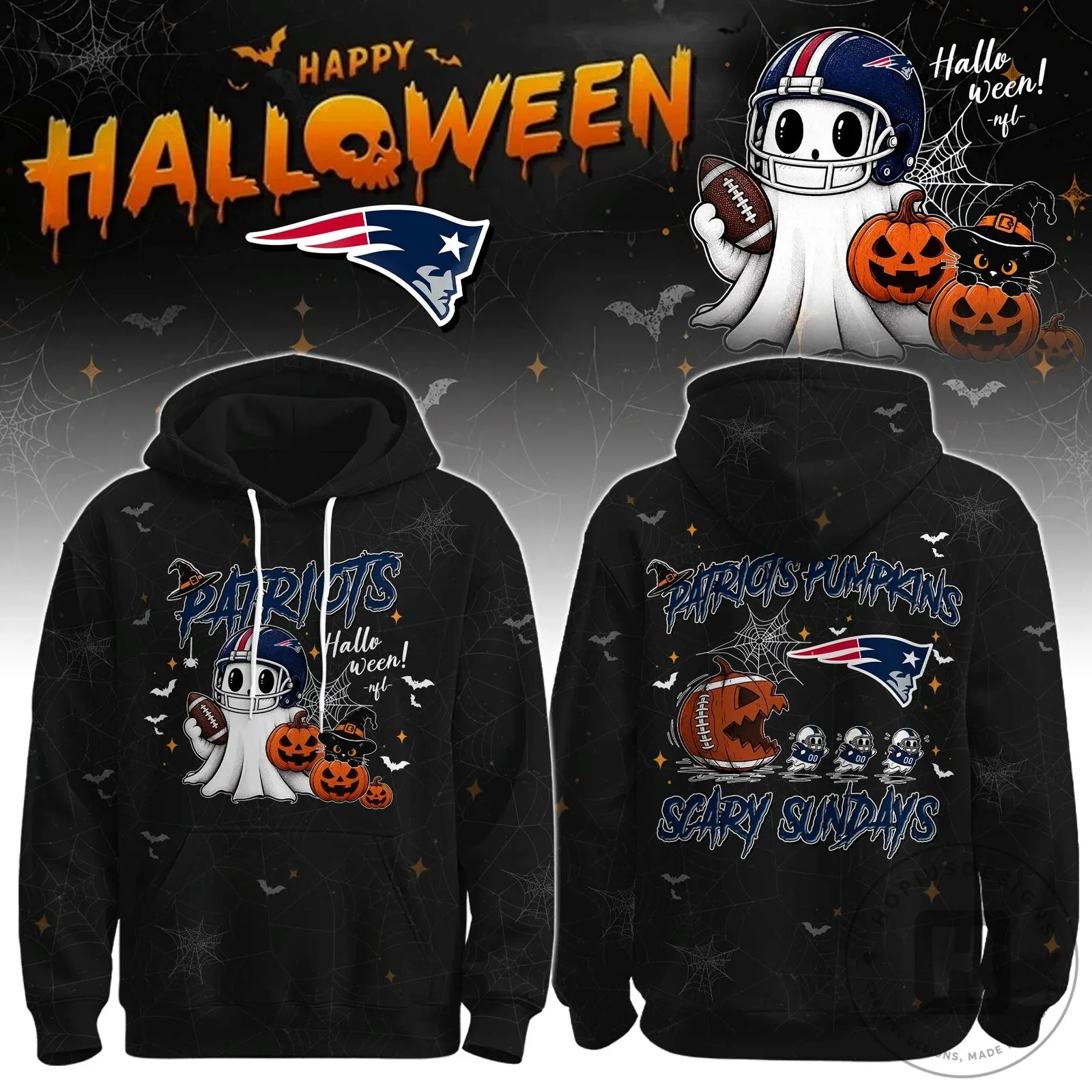 New England Patriots Halloween Ghost Pumpkins Scary Sundays Hoodie