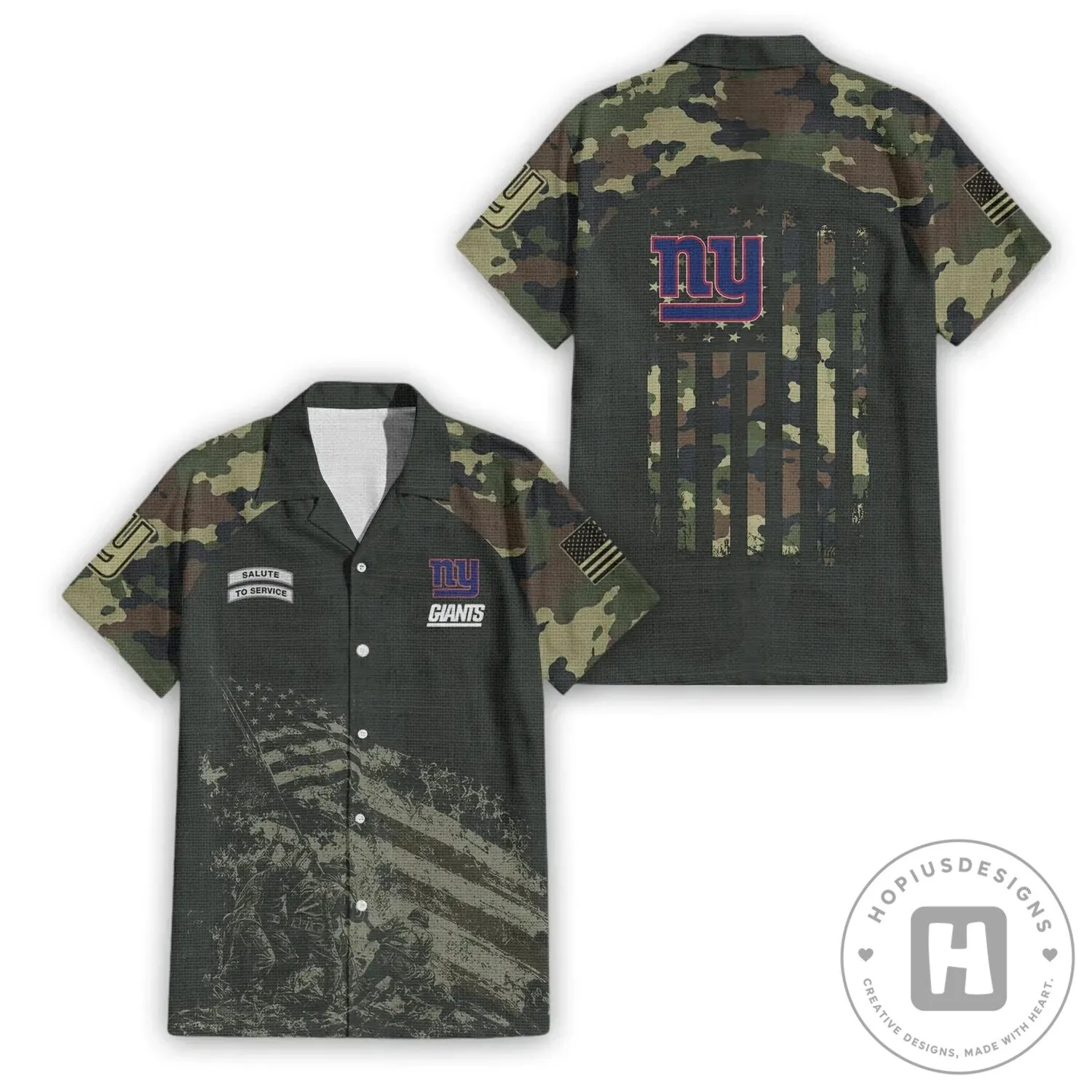 Hawaiian Shirt in Military Camouflage for New York Giants Salute To Service