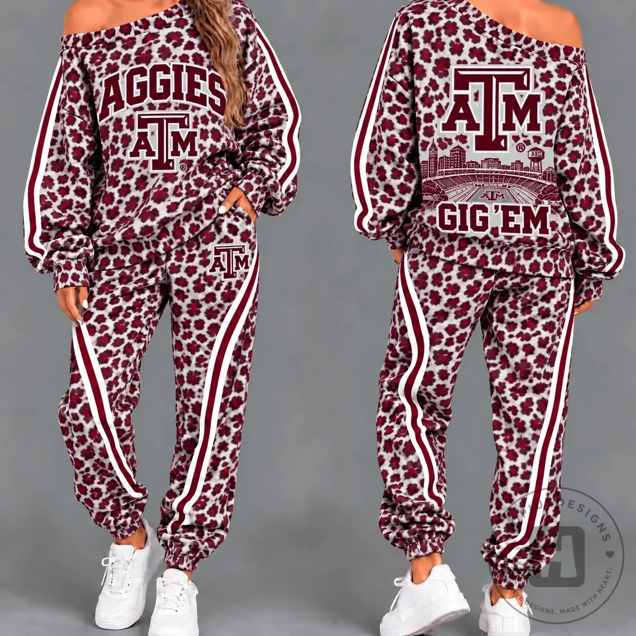 Texas A&M Aggies Women's Leopard Print Off Shoulder Tracksuit Set