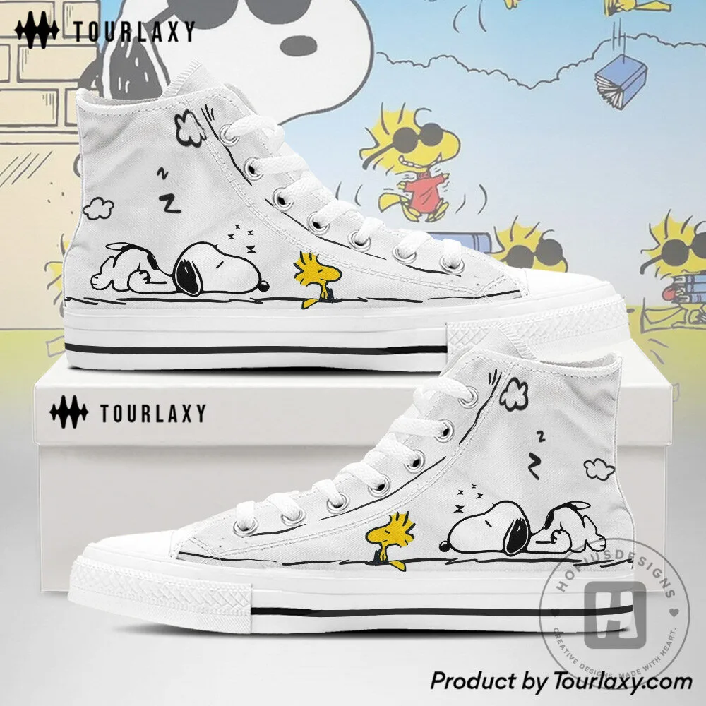 Snoopy Sleeping Woodstock High Top Canvas Shoes Peanuts Cartoon Sneakers