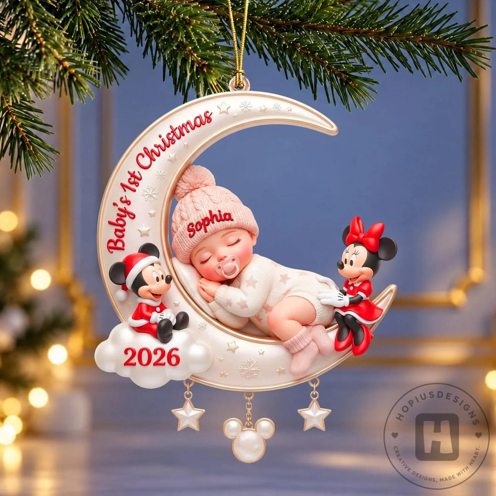Baby's First Christmas Personalized Sleeping Baby Minnie Mickey Mouse Ornament 8 Baby