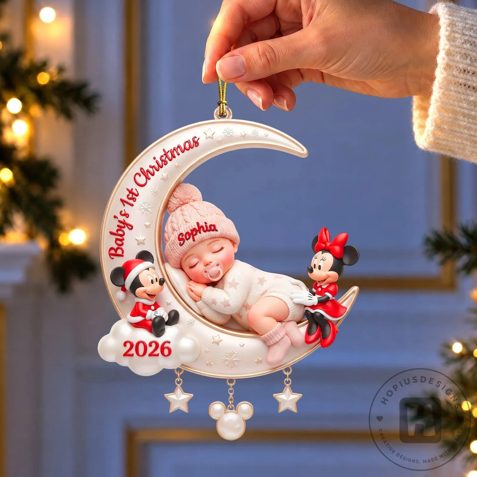 Baby's First Christmas Personalized Sleeping Baby Minnie Mickey Mouse Ornament 9 Baby