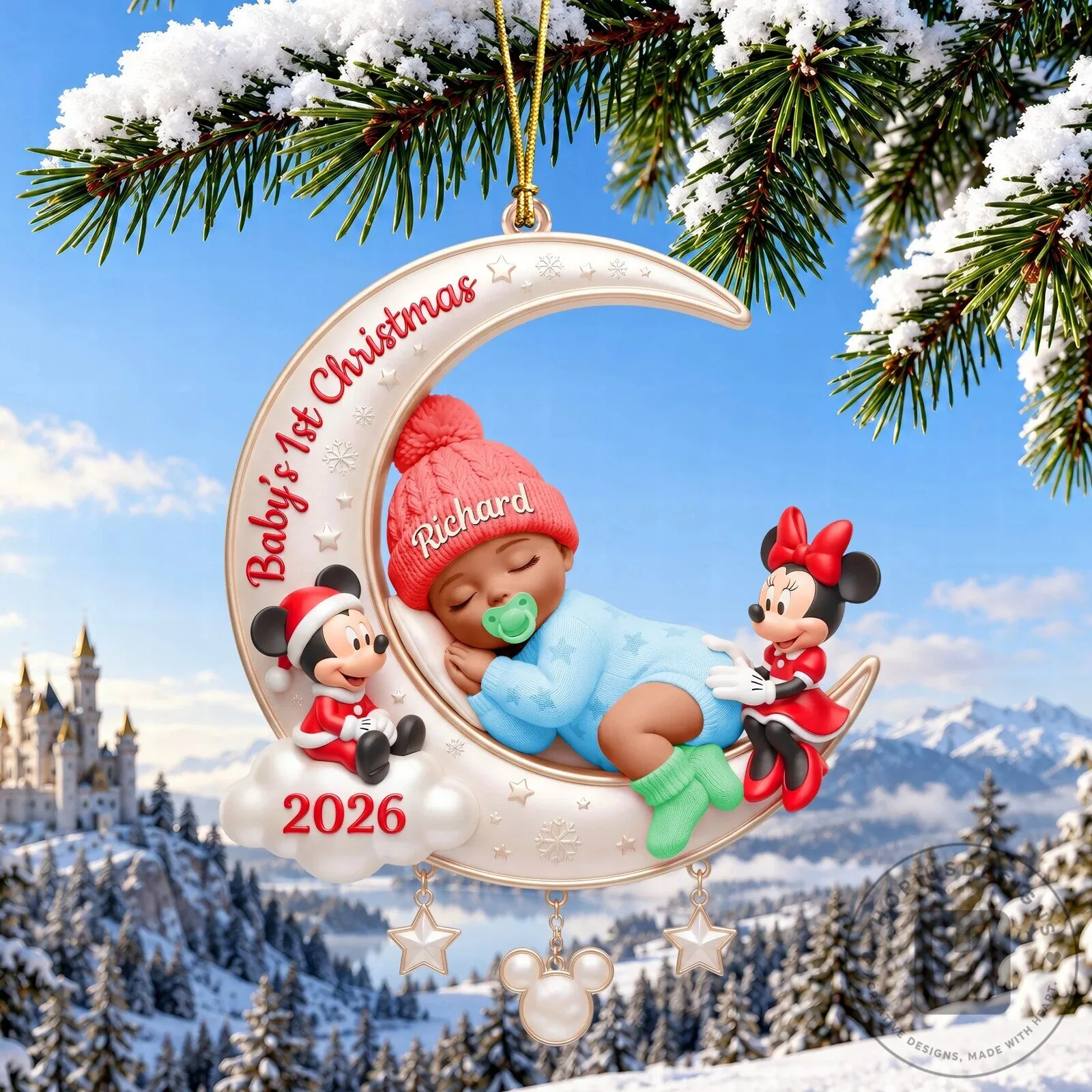 Baby's First Christmas Personalized Sleeping Baby Minnie Mickey Mouse Ornament 11 Baby