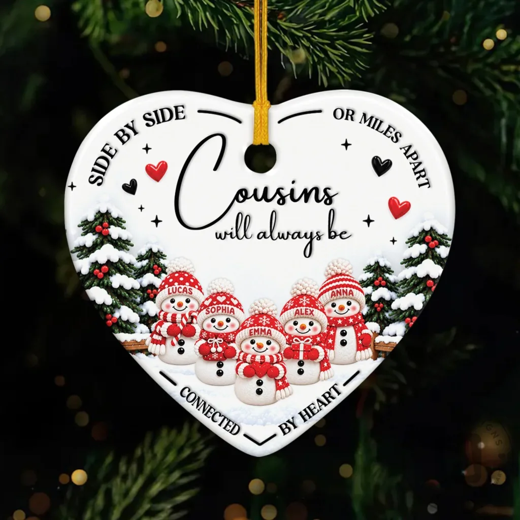 Cousins Will Always Be Connected By Heart Personalized Christmas Ornament Cousins Will Always Be Connected By Heart Personalized Christmas Ornament