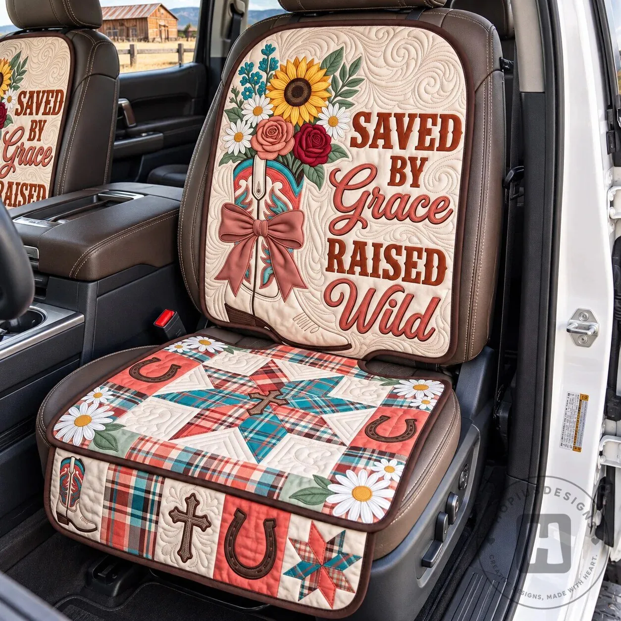 Saved By Grace Raised Wild Quilted Car Seat Cover