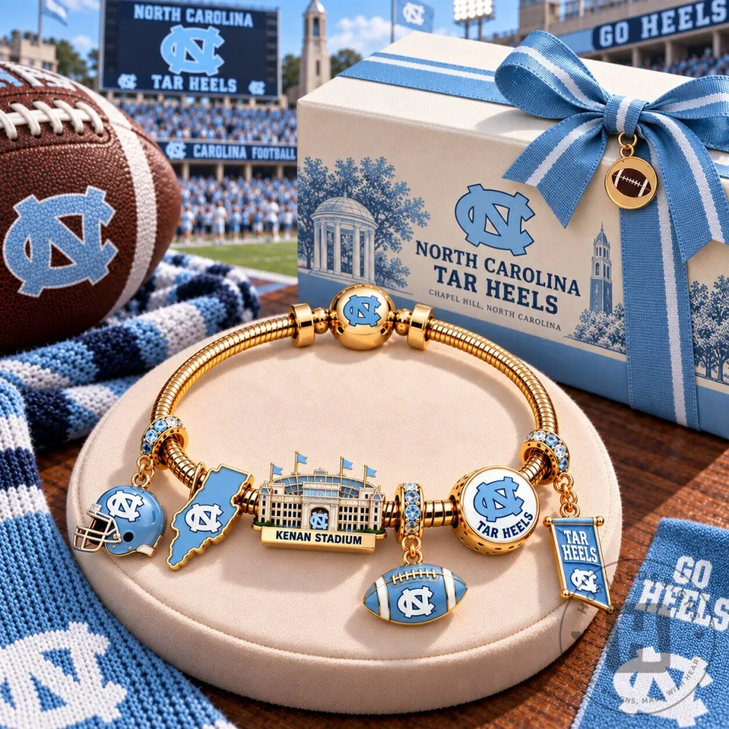 North Carolina Tar Heels Football Commemorative Gold Charm Bracelet North Carolina Tar Heels Football Commemorative Gold Charm Bracelet