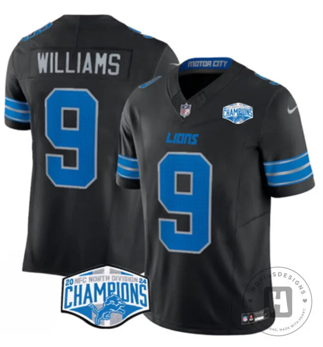 Jameson Williams Detroit Lions Black Football Jersey 2024 NFC North Champions