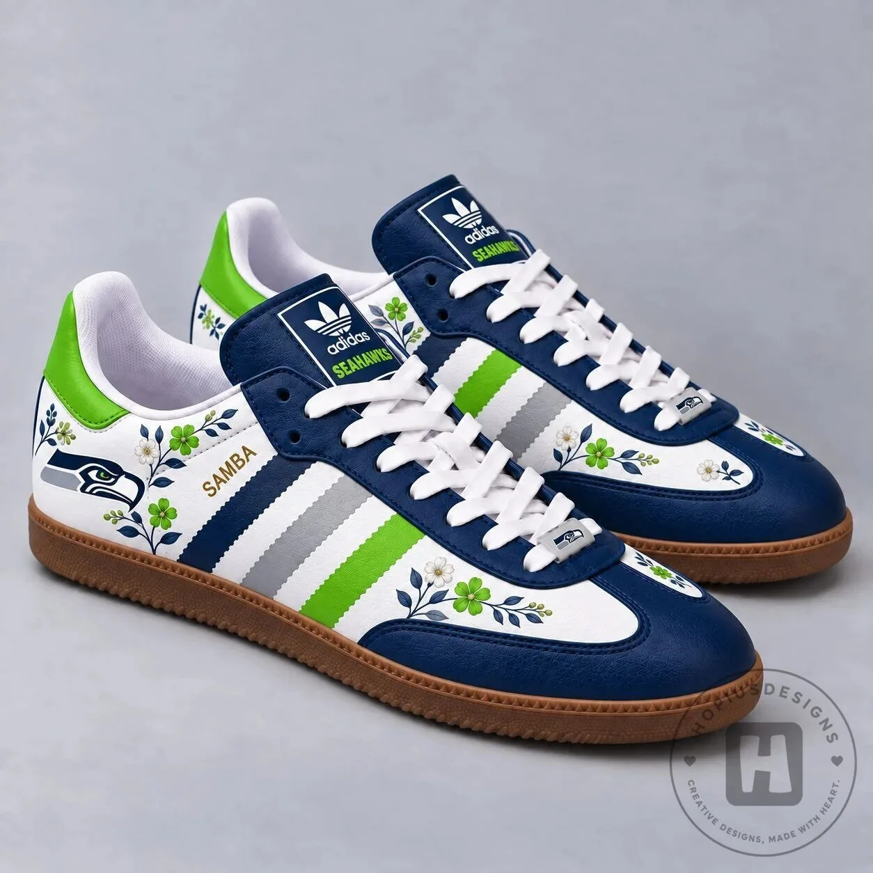 Seattle Seahawks Floral Game Day Samba Shoes for Men and Women