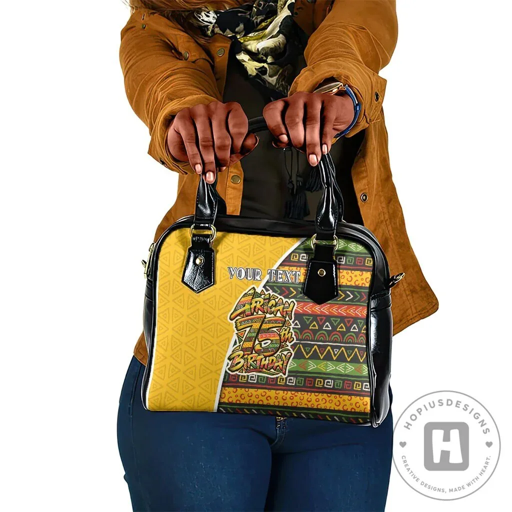 Personalized African 75th Birthday Shoulder Handbag Colorful Tribal Geometric Heritage Pattern