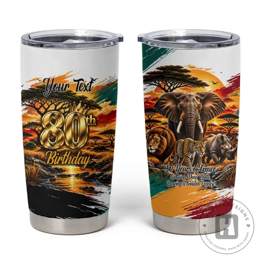 Personalized 80th Birthday African Safari Sunset Landscape Tumbler Cup