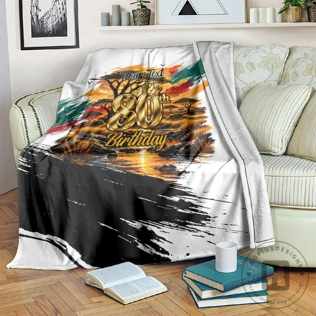 Personalized 80th Birthday African Safari Sunset Savanna Landscape Blanket