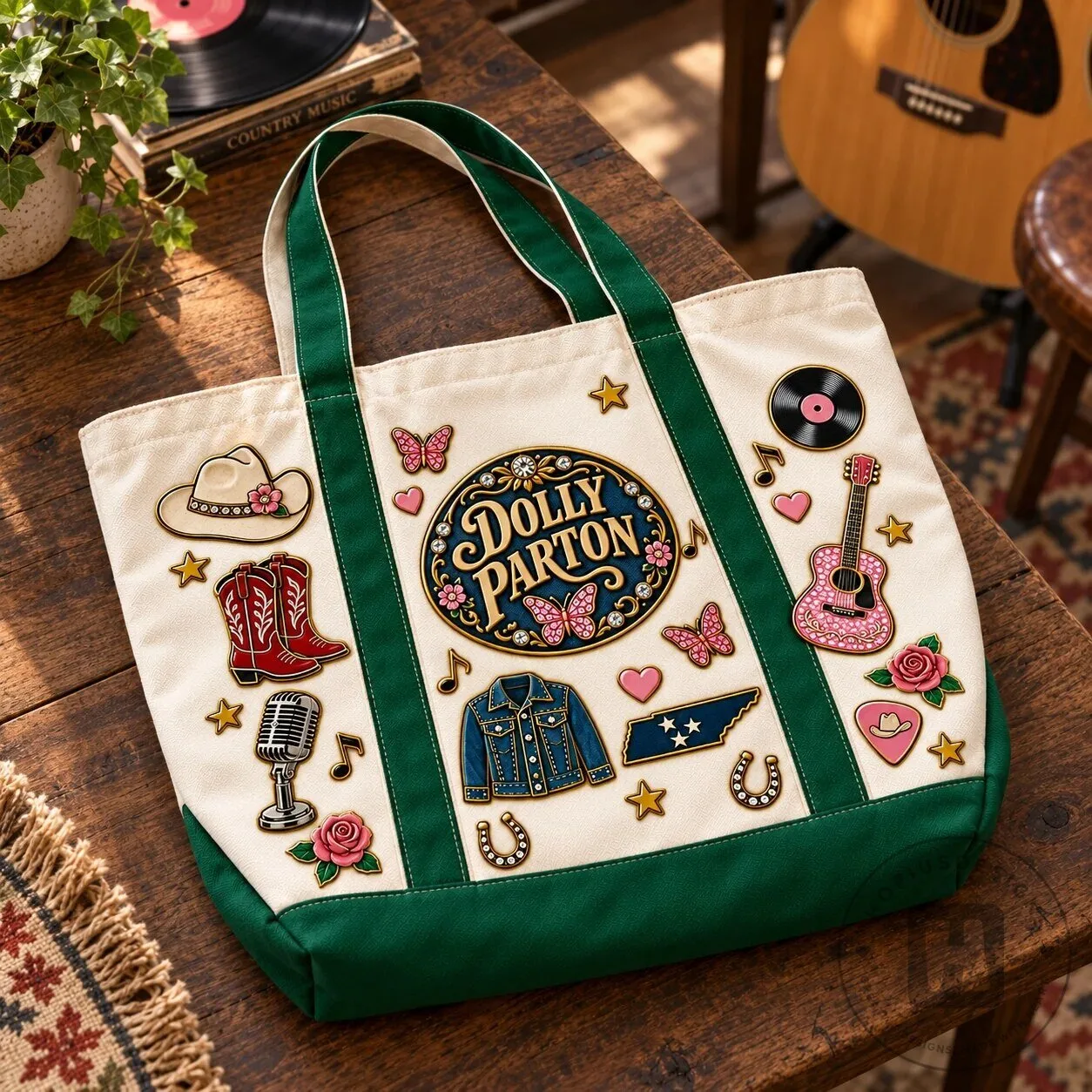 Dolly Parton Country Music Canvas Tote Bag with Zipper