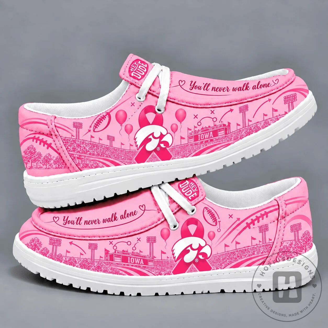 Iowa Hawkeyes Pink Ribbon Breast Cancer Loafer Shoes