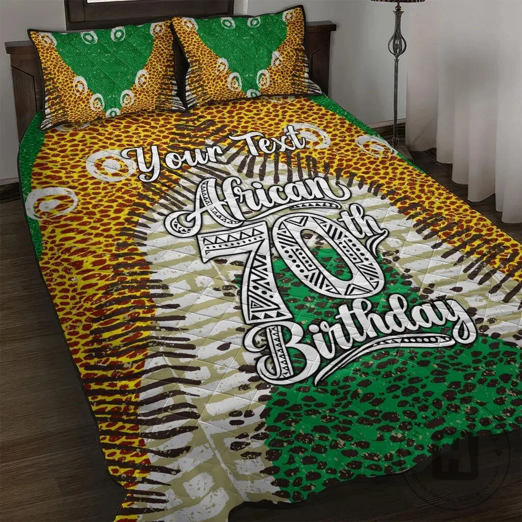 Personalized African 70th Birthday Tribal Animal Print Quilt Bedding Set
