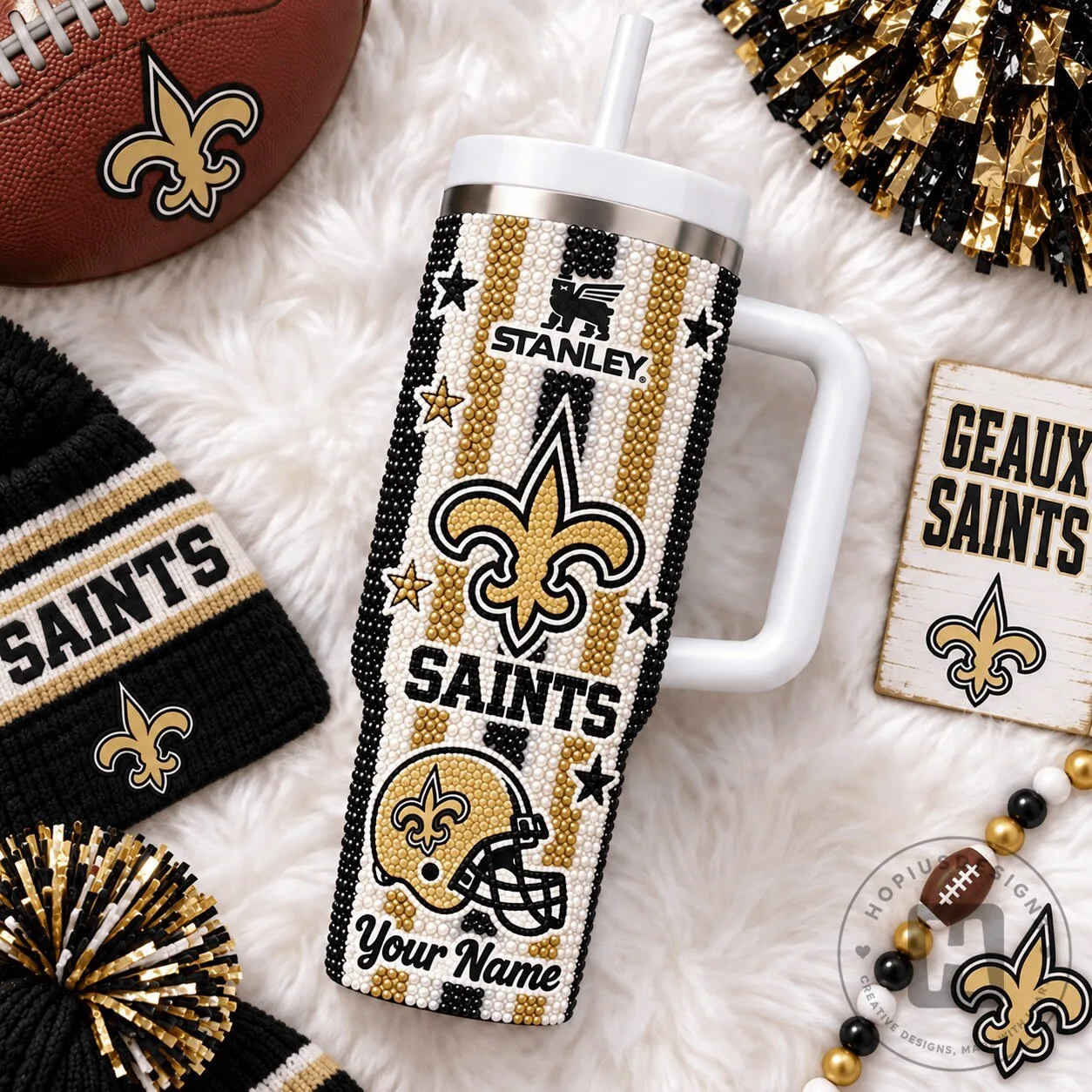 New Orleans Saints Football Team Diamond Pattern Insulated Tumbler with Handle