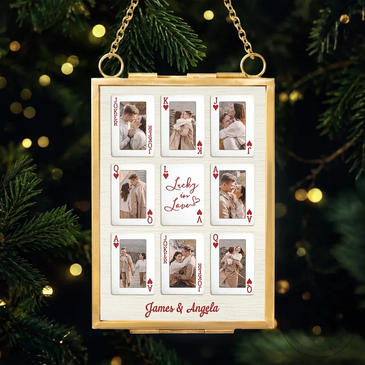 Personalized Lucky In Love Playing Cards Photo Frame Christmas Ornament
