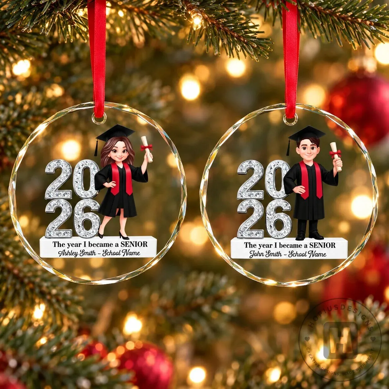 Personalized 2026 Senior Graduation Keepsake Ornament - Custom Name and School