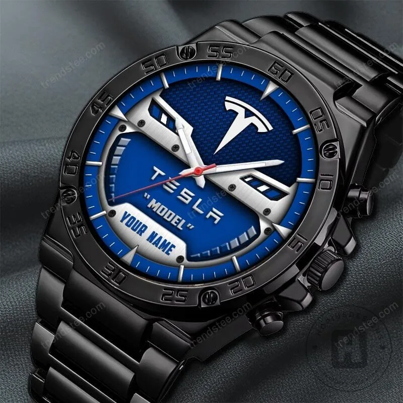 Tesla Model S Custom Name Elegant Fashion Design Watch