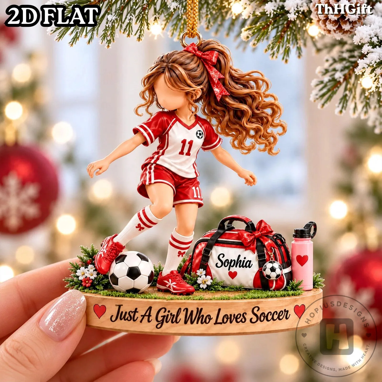 Personalized Soccer Girl Christmas Ornament with Custom Name and Team Number