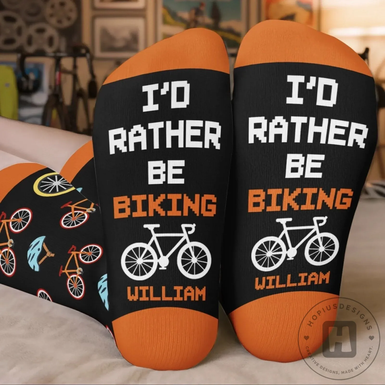 Personalized I'd Rather Be Biking Custom Name Crew Socks