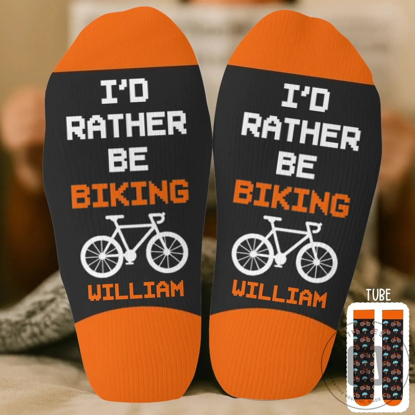 Personalized I'd Rather Be Biking Custom Name Crew Socks 10 Personalized I