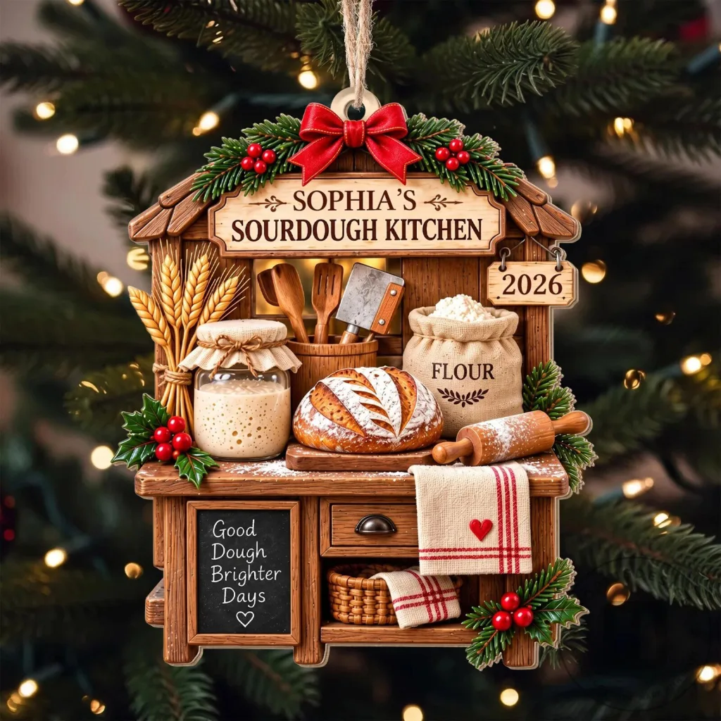 Personalized Sourdough Kitchen Christmas Ornament, Custom Baker Gift, Bread Making Decor Personalized Sourdough Kitchen Christmas Ornament, Custom Baker Gift, Bread Making Decor