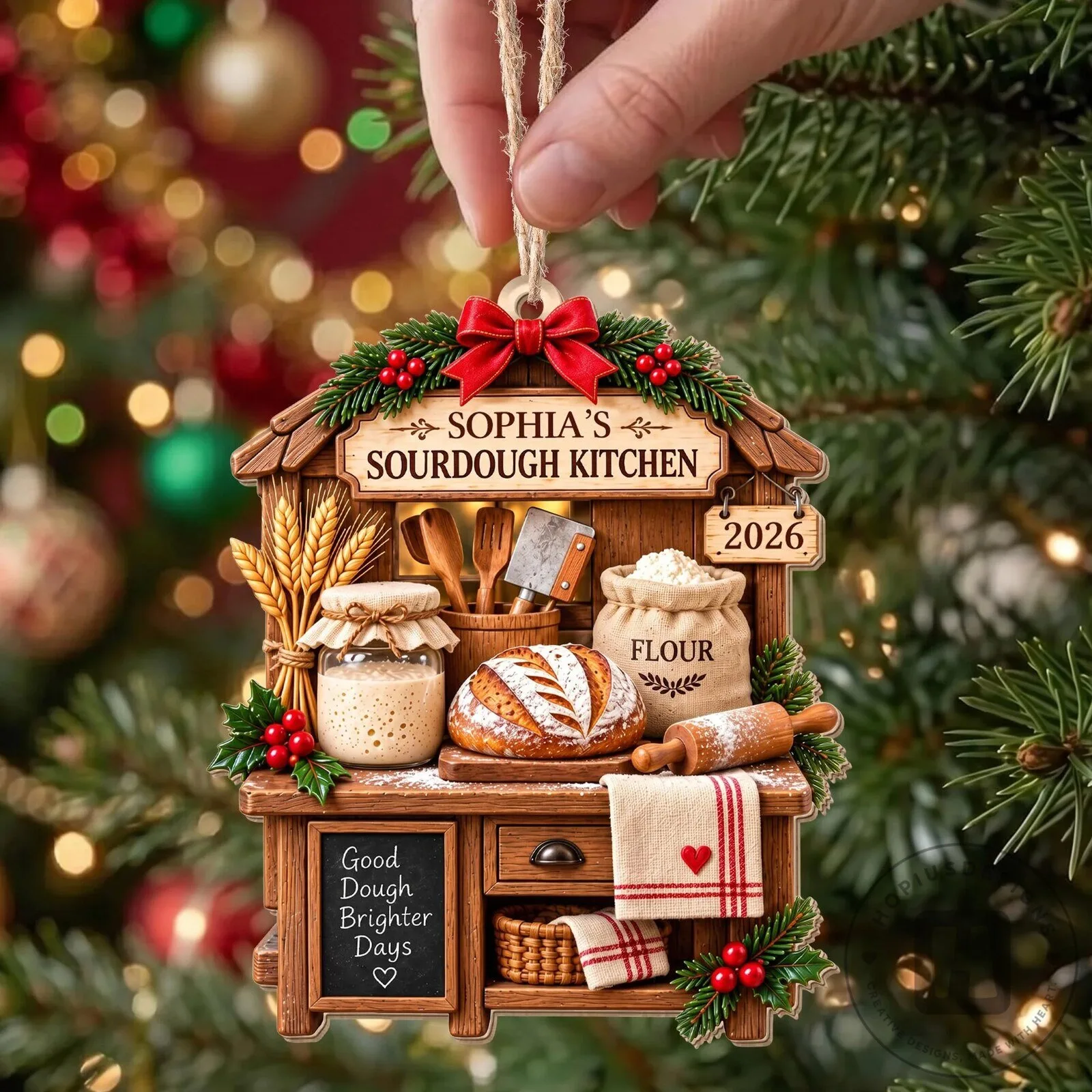Personalized Sourdough Kitchen Christmas Ornament, Custom Baker Gift, Bread Making Decor 17 Personalized Sourdough Kitchen Christmas Ornament, Custom Baker Gift, Bread Making Decor