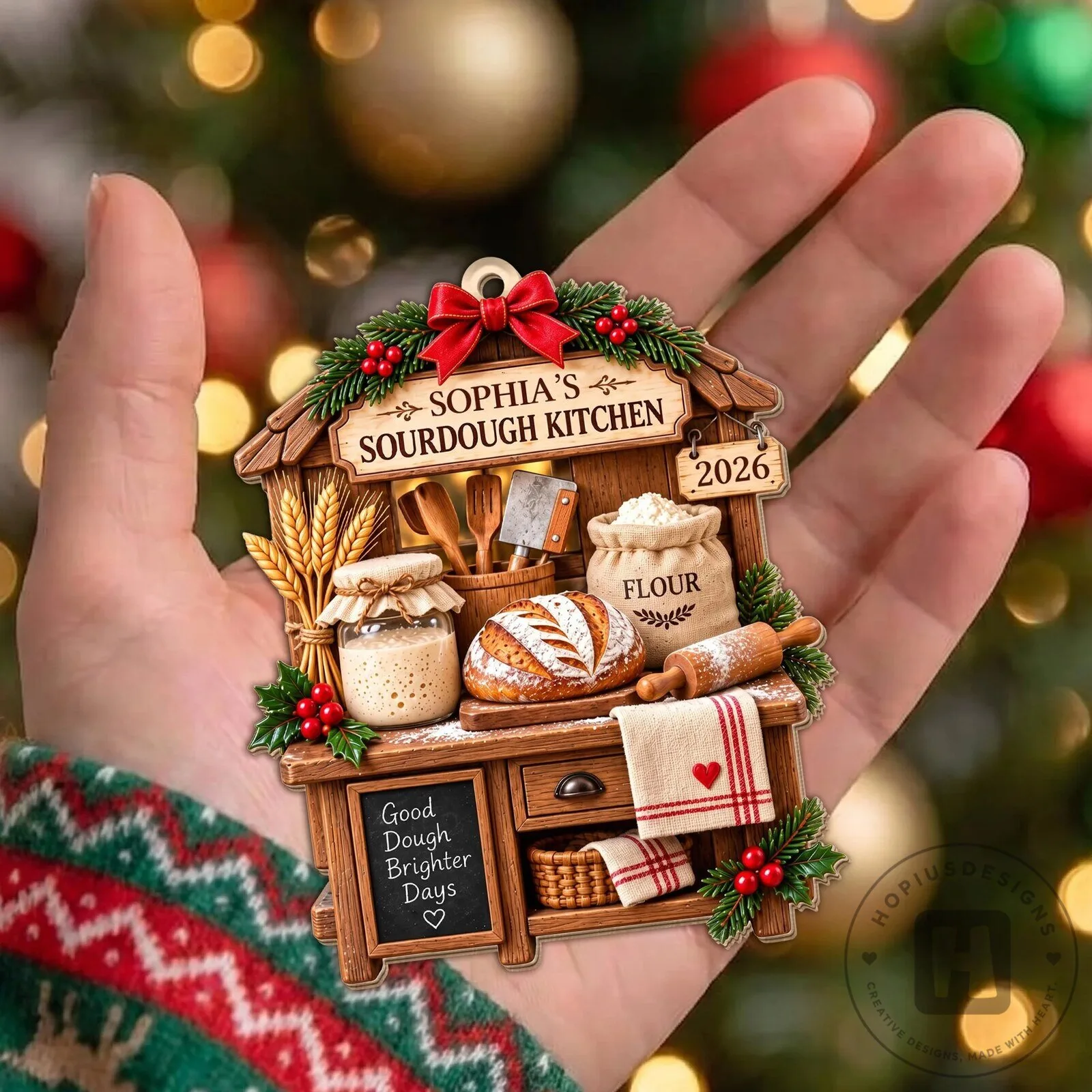 Personalized Sourdough Kitchen Christmas Ornament, Custom Baker Gift, Bread Making Decor 18 Personalized Sourdough Kitchen Christmas Ornament, Custom Baker Gift, Bread Making Decor