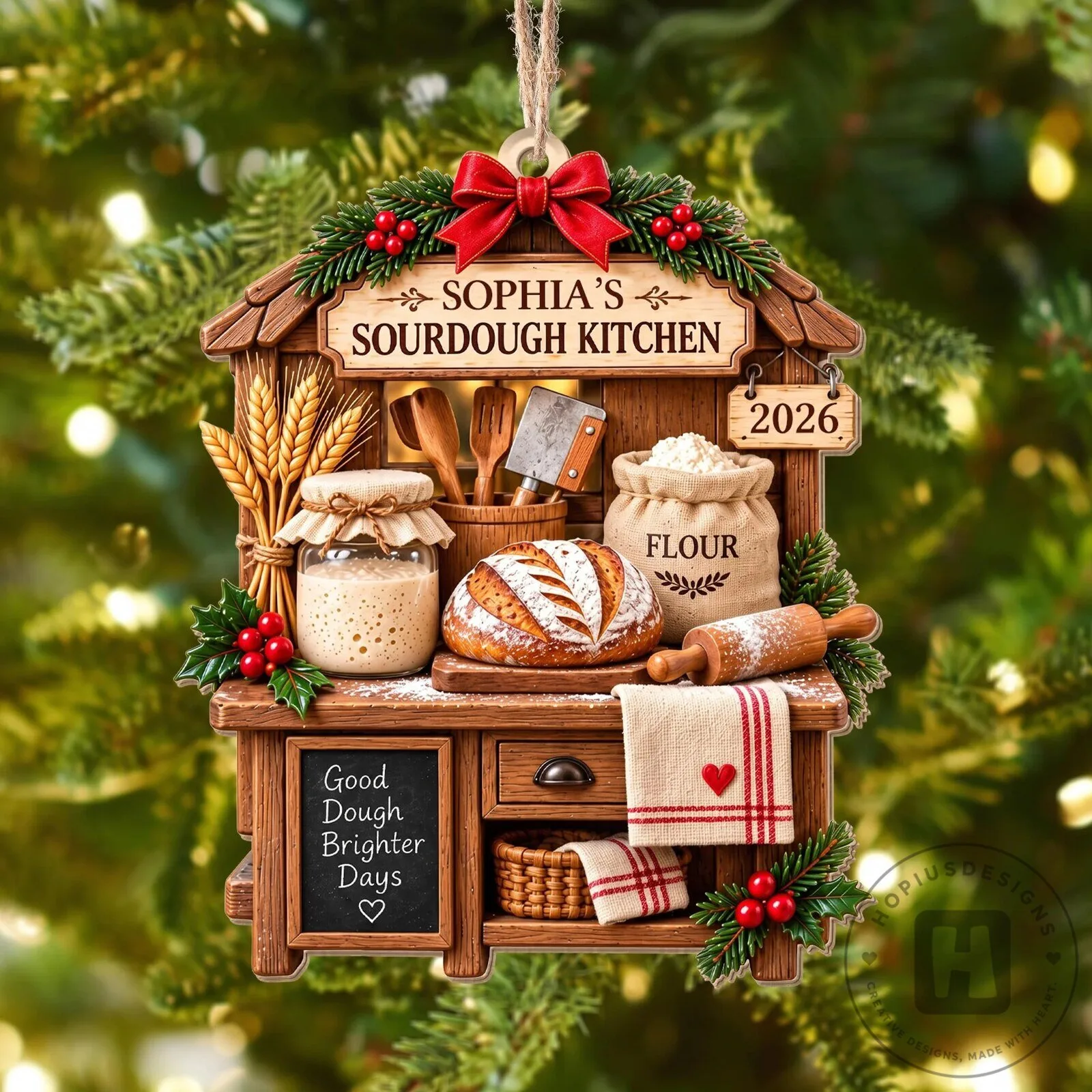 Personalized Sourdough Kitchen Christmas Ornament, Custom Baker Gift, Bread Making Decor 19 Personalized Sourdough Kitchen Christmas Ornament, Custom Baker Gift, Bread Making Decor