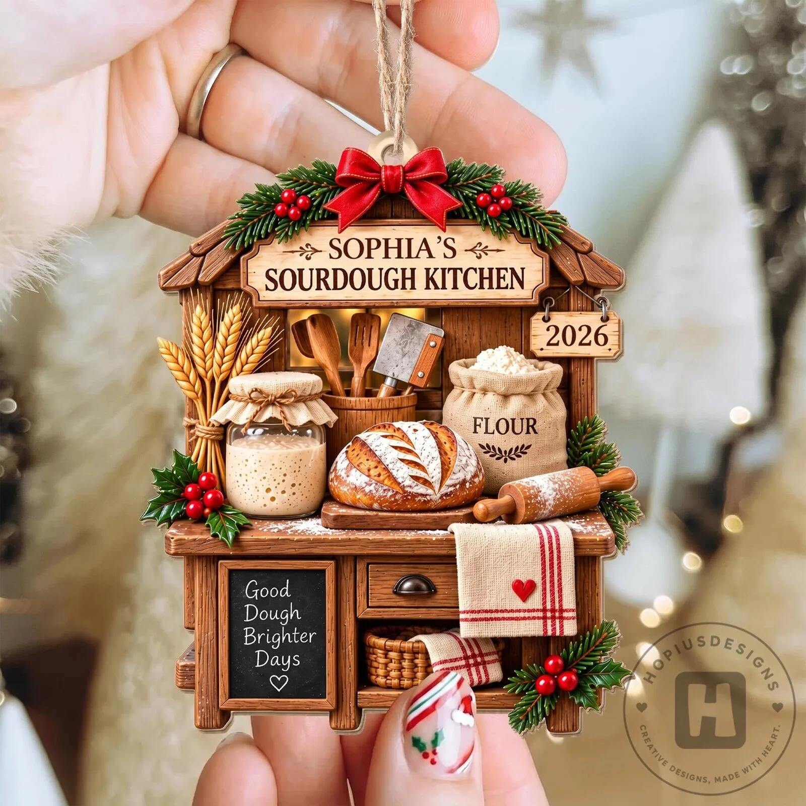 Personalized Sourdough Kitchen Christmas Ornament, Custom Baker Gift, Bread Making Decor 21 Personalized Sourdough Kitchen Christmas Ornament, Custom Baker Gift, Bread Making Decor