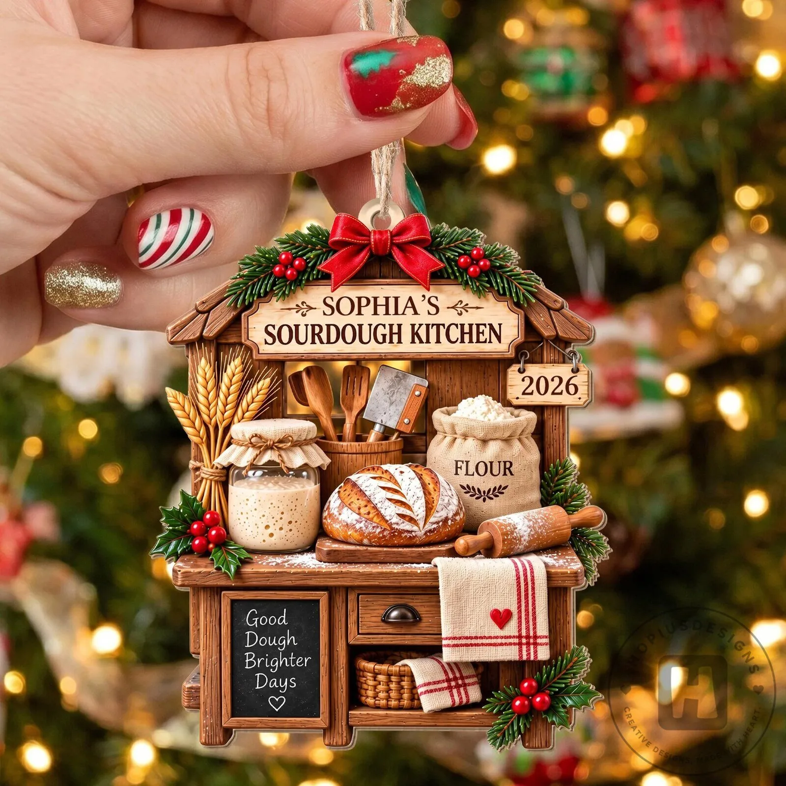 Personalized Sourdough Kitchen Christmas Ornament, Custom Baker Gift, Bread Making Decor 25 Personalized Sourdough Kitchen Christmas Ornament, Custom Baker Gift, Bread Making Decor