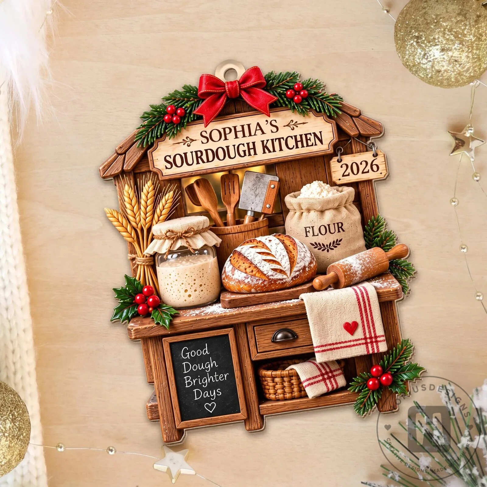 Personalized Sourdough Kitchen Christmas Ornament, Custom Baker Gift, Bread Making Decor 26 Personalized Sourdough Kitchen Christmas Ornament, Custom Baker Gift, Bread Making Decor