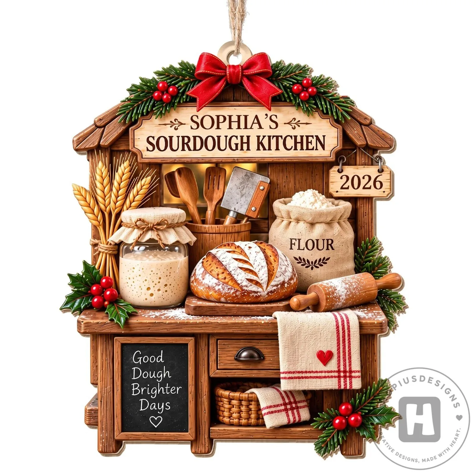 Personalized Sourdough Kitchen Christmas Ornament, Custom Baker Gift, Bread Making Decor 27 Personalized Sourdough Kitchen Christmas Ornament, Custom Baker Gift, Bread Making Decor