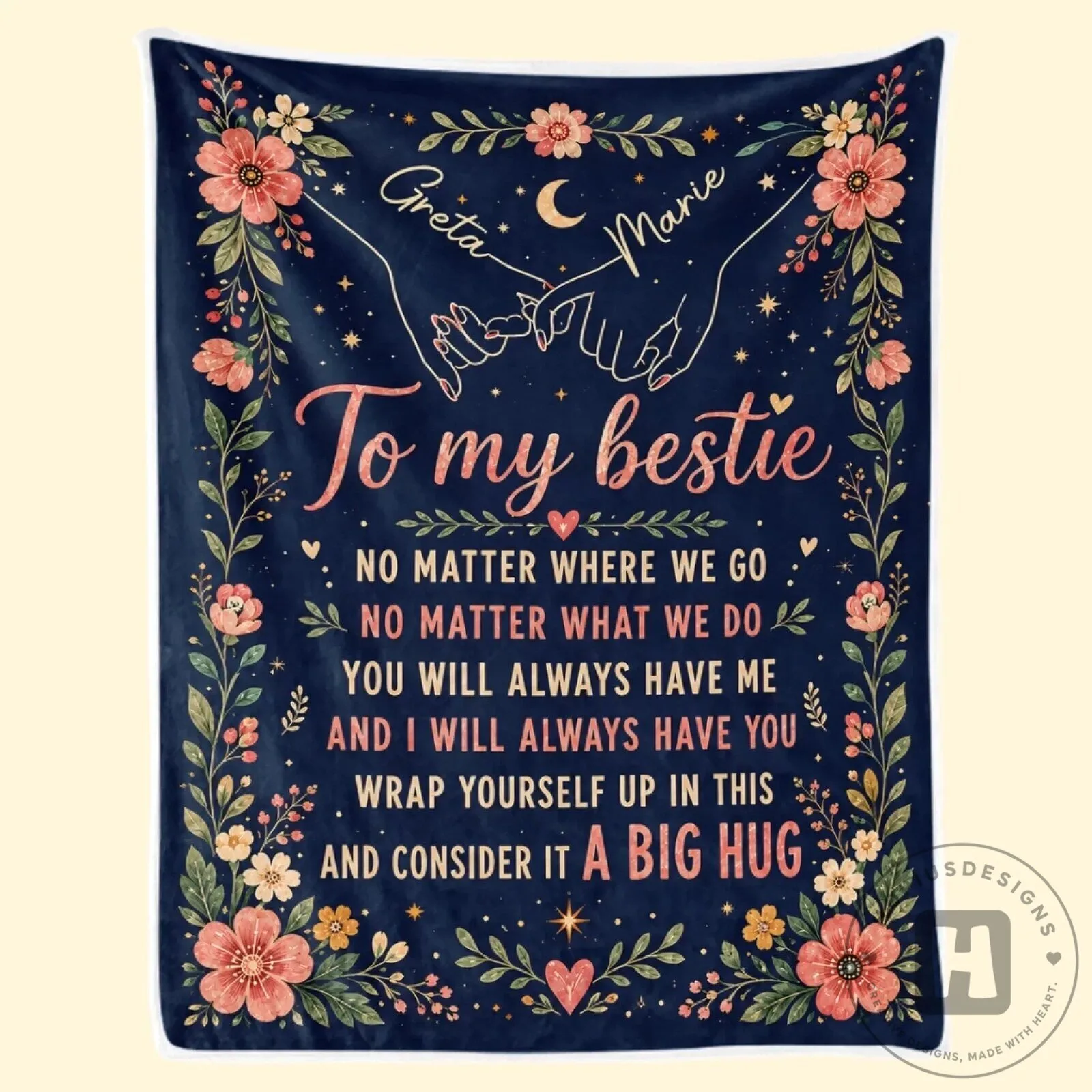 Personalized To My Bestie Always My Person Custom Name Floral Friendship Blanket