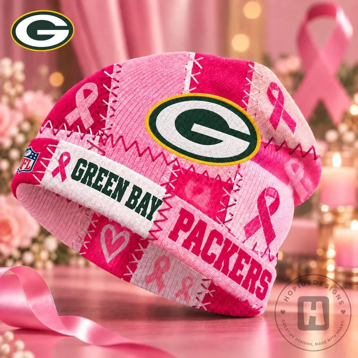 Green Bay Packers National Football League Breast Cancer Awareness Pink Ribbon Beanie