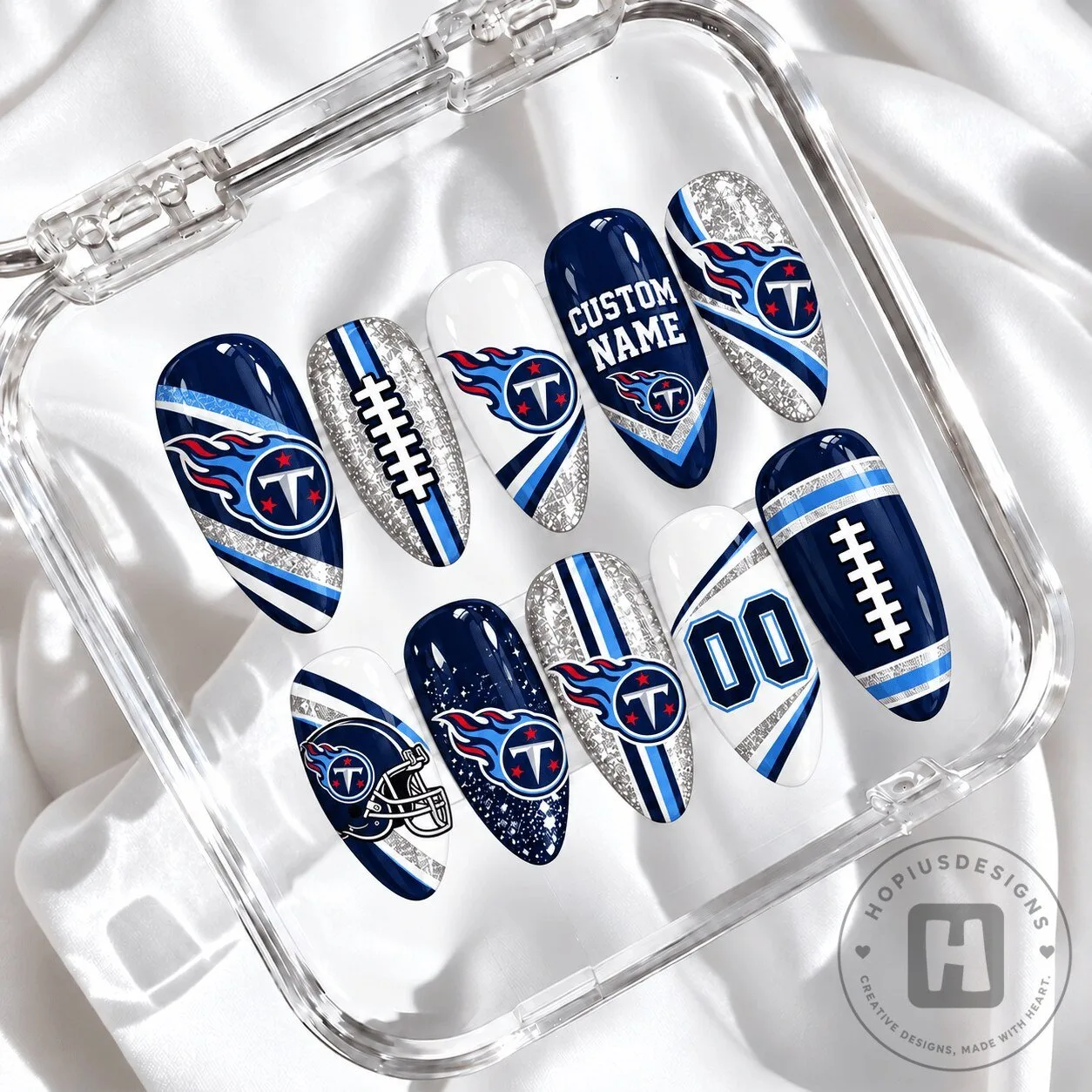 Tennessee Titans Custom Name Football Team Logo Glitter Press On Nails