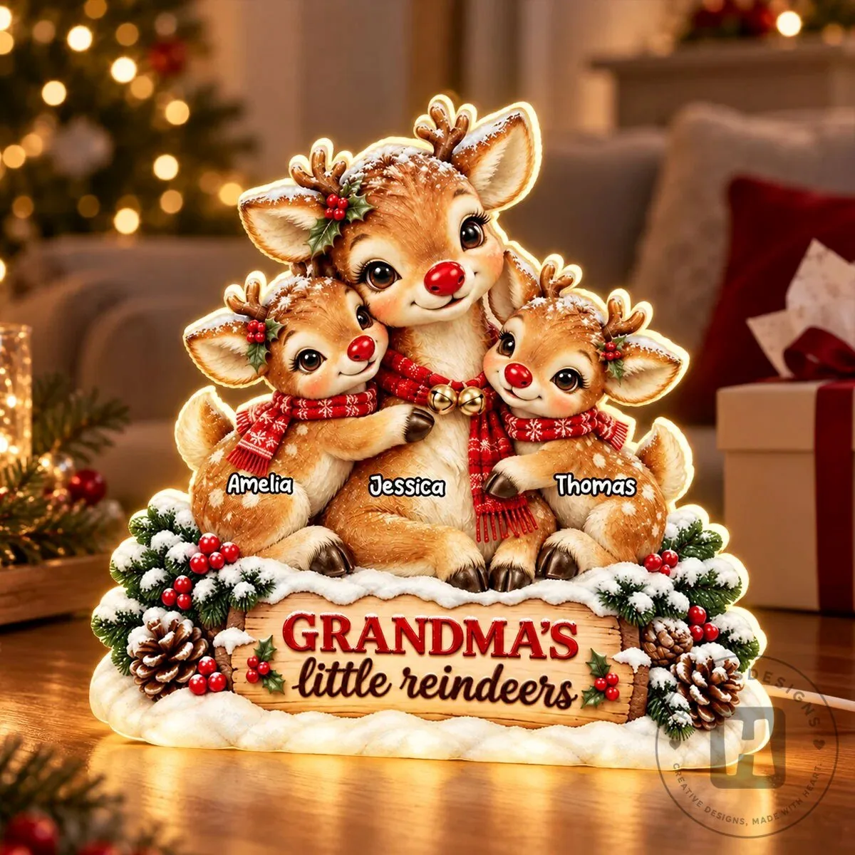 Personalized Grandma's Little Reindeers Christmas Light Box
