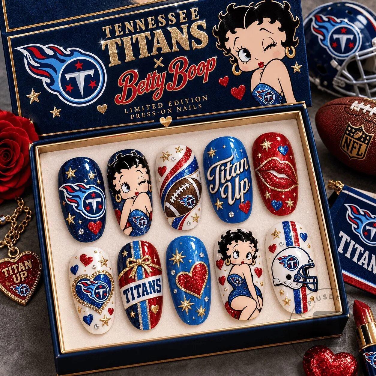 Tennessee Titans Betty Boop Glamorous Football Fan Press-On Nails Gift Set