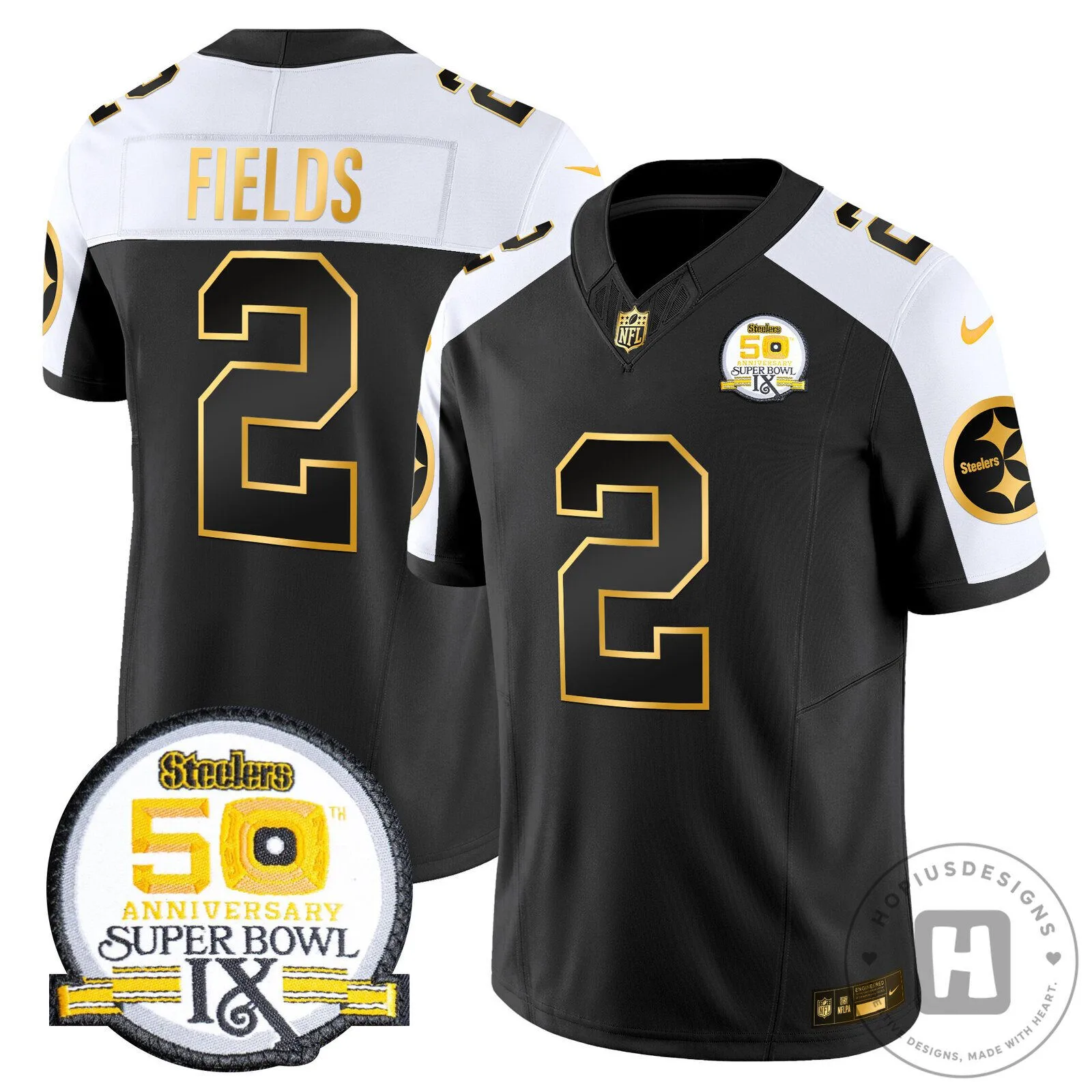 Black Football Jersey for Super Bowl IX – 50th Anniversary Pittsburgh Steelers Edition