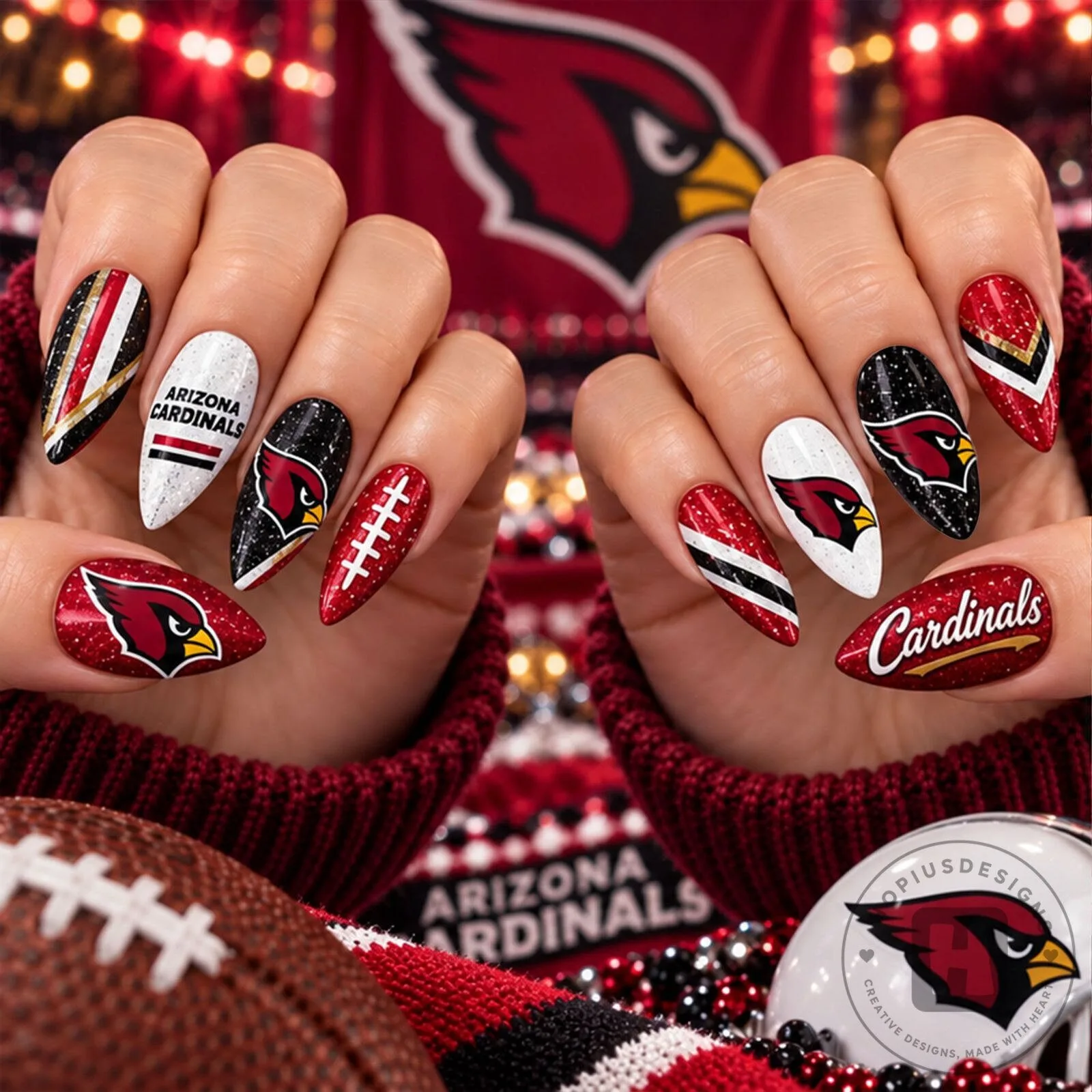 Arizona Cardinals Football Team Sparkle Game Day Press-On Nails Set