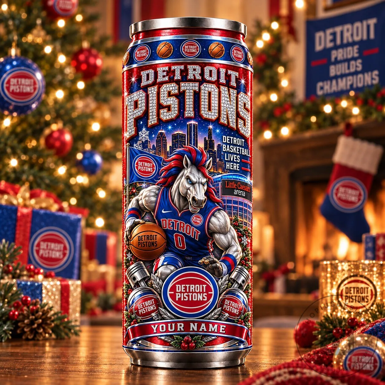 Detroit Pistons Basketball Team Personalized Can Tumbler