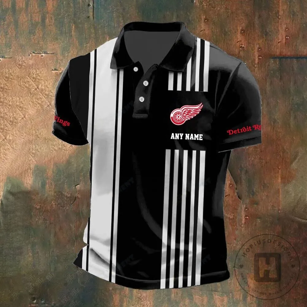 Detroit Red Wings Personalized Name Black and White Striped Polo Shirt 2 Detroit Red Wings Personalized Name Black and White Striped Polo Shirt