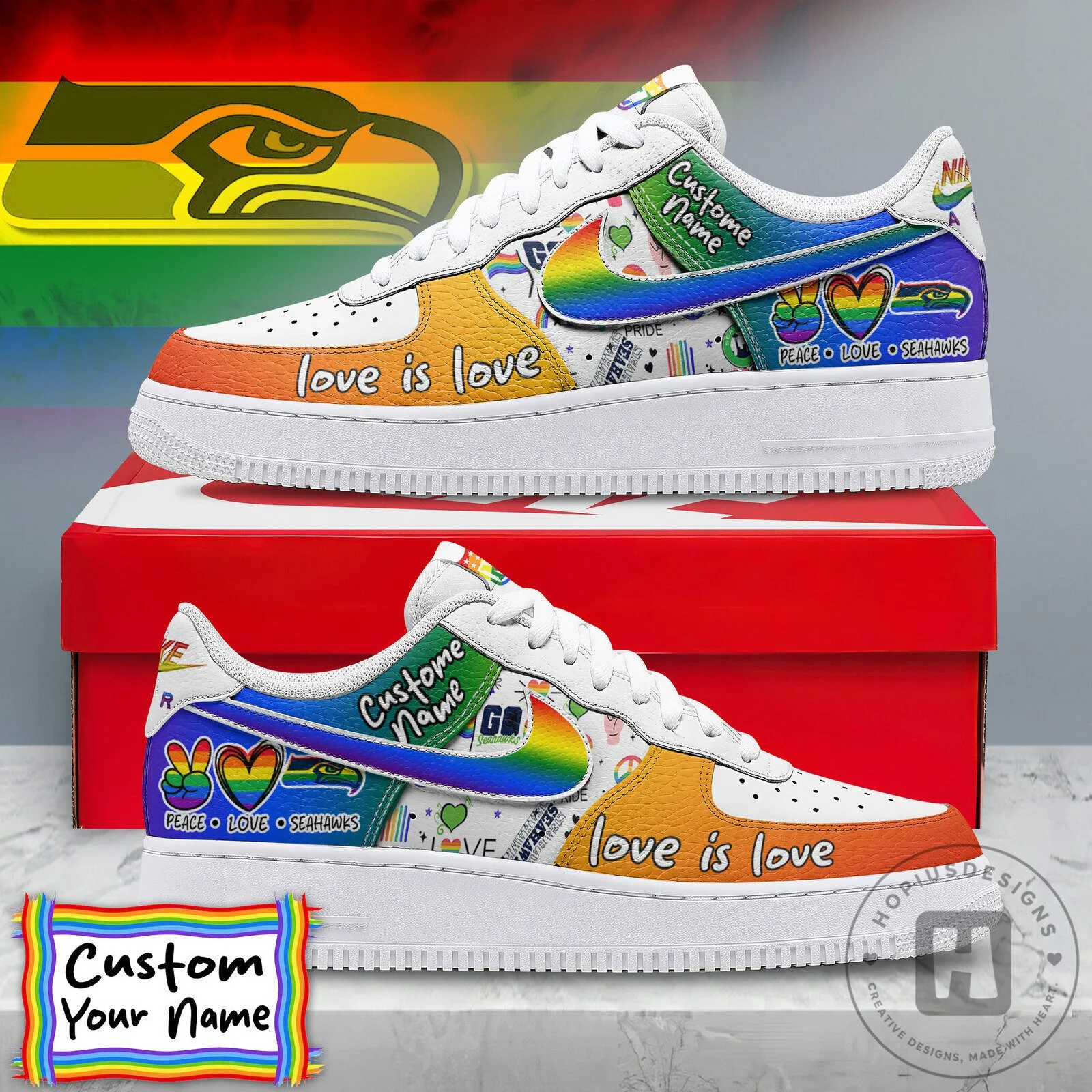 Seattle Seahawks Pride Love Is Love Custom Name Shoes